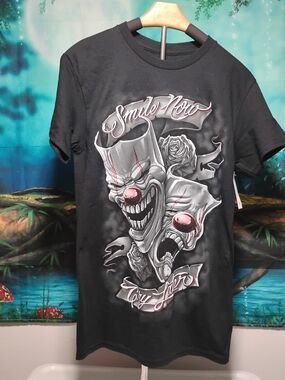 Black Graphic 'Smile Now' Short Sleeve Men’s Tee - Sm